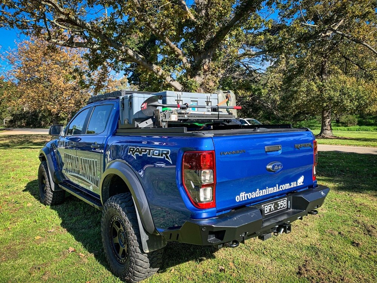 Adventure Rack loaded with 2 space cases and 2 jerry cans.  