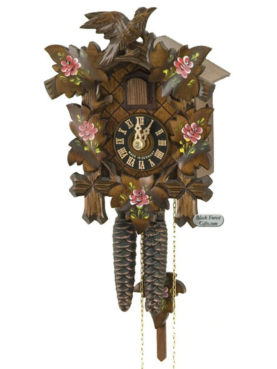 100-RO 5 Leaf 1 Bird 1Day Roses Cuckoo Clock