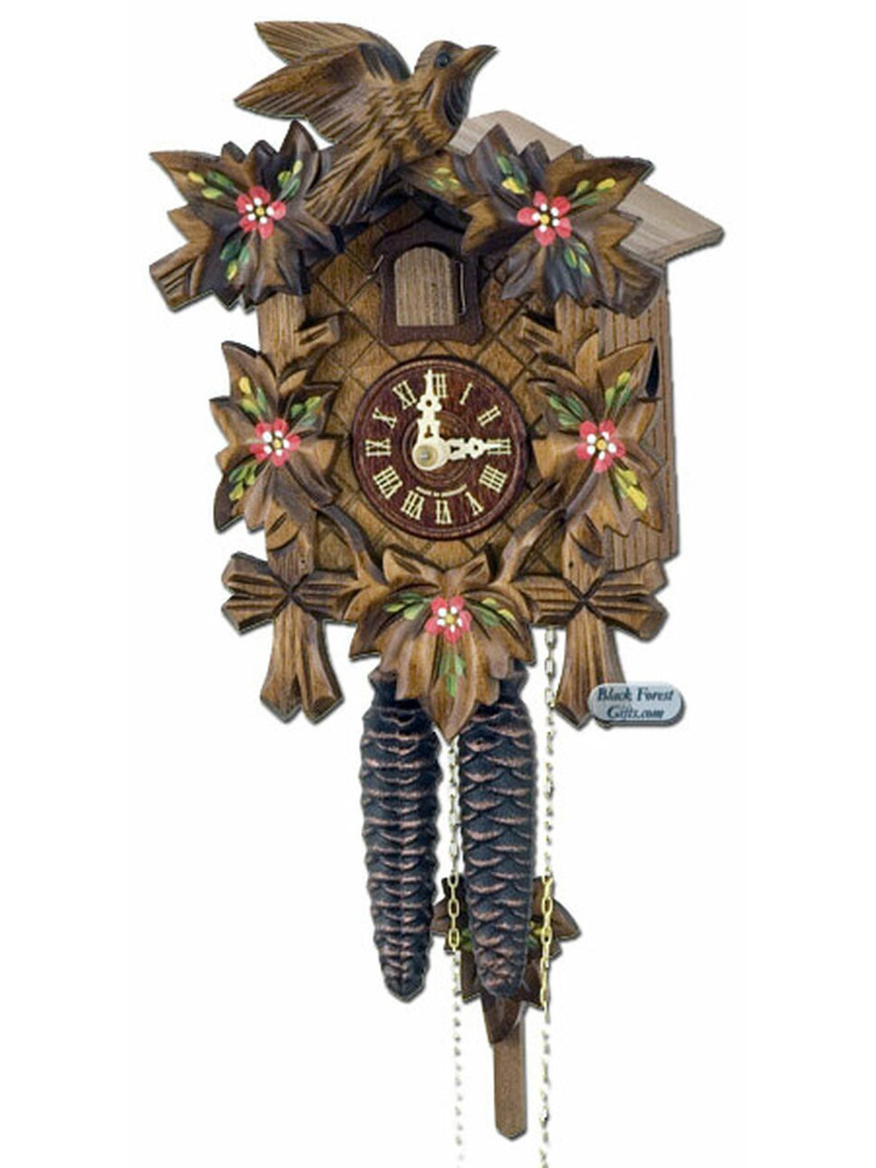 100-1-9BL-BF 5 Leaf 1 Bird 1Day Painted Cuckoo Clock