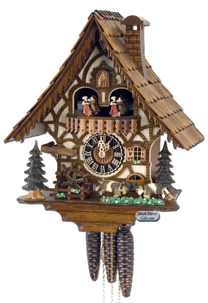 6744T Musical Fighting Goats Chalet 1 Day Cuckoo Clock