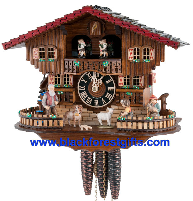 6753T Musical Girl Feeding Goat Chalet 1 Day Cuckoo Clock