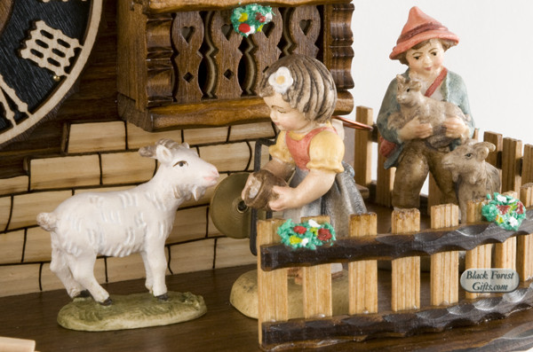 6753T Musical Girl Feeding Goat Chalet 1 Day Cuckoo Clock