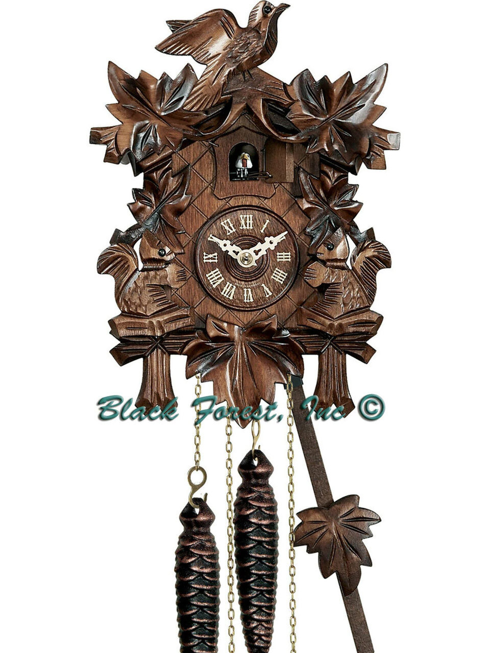 622 1 Day Carved Squirrels Cuckoo Clock from Germany
