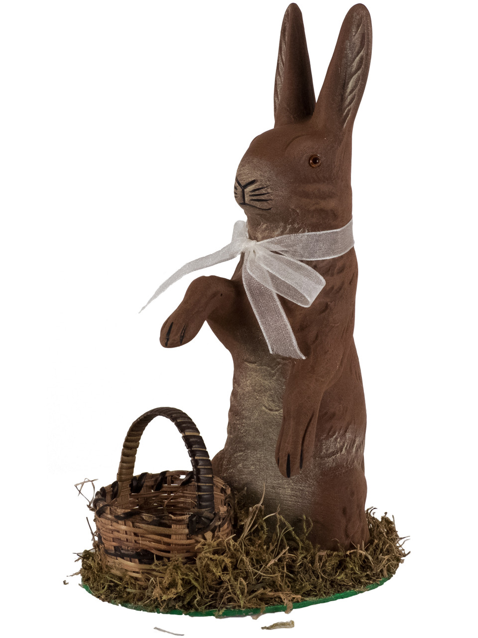 10707 Dark Brown Upright Easter Bunny with Basket Ino Schaller Paper Mache