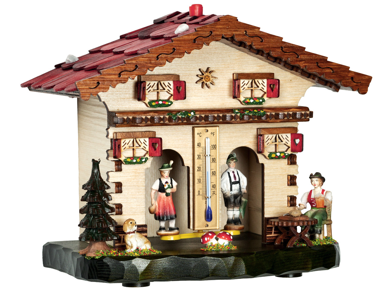 German Wooden Weather House with turning Couple Thermometer 6 x 3 x 5  high