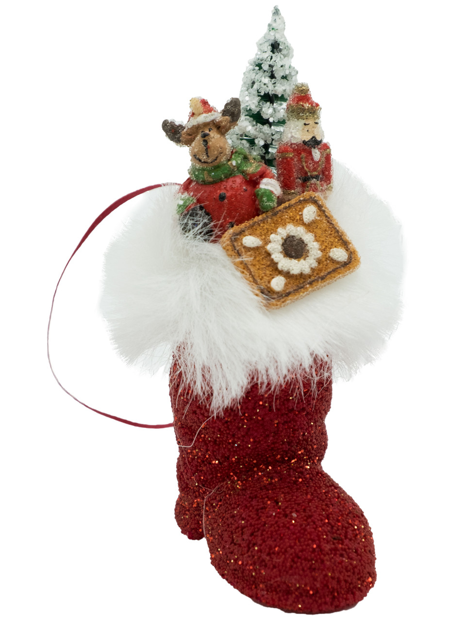 190-7D Boot Red Beaded Ornament