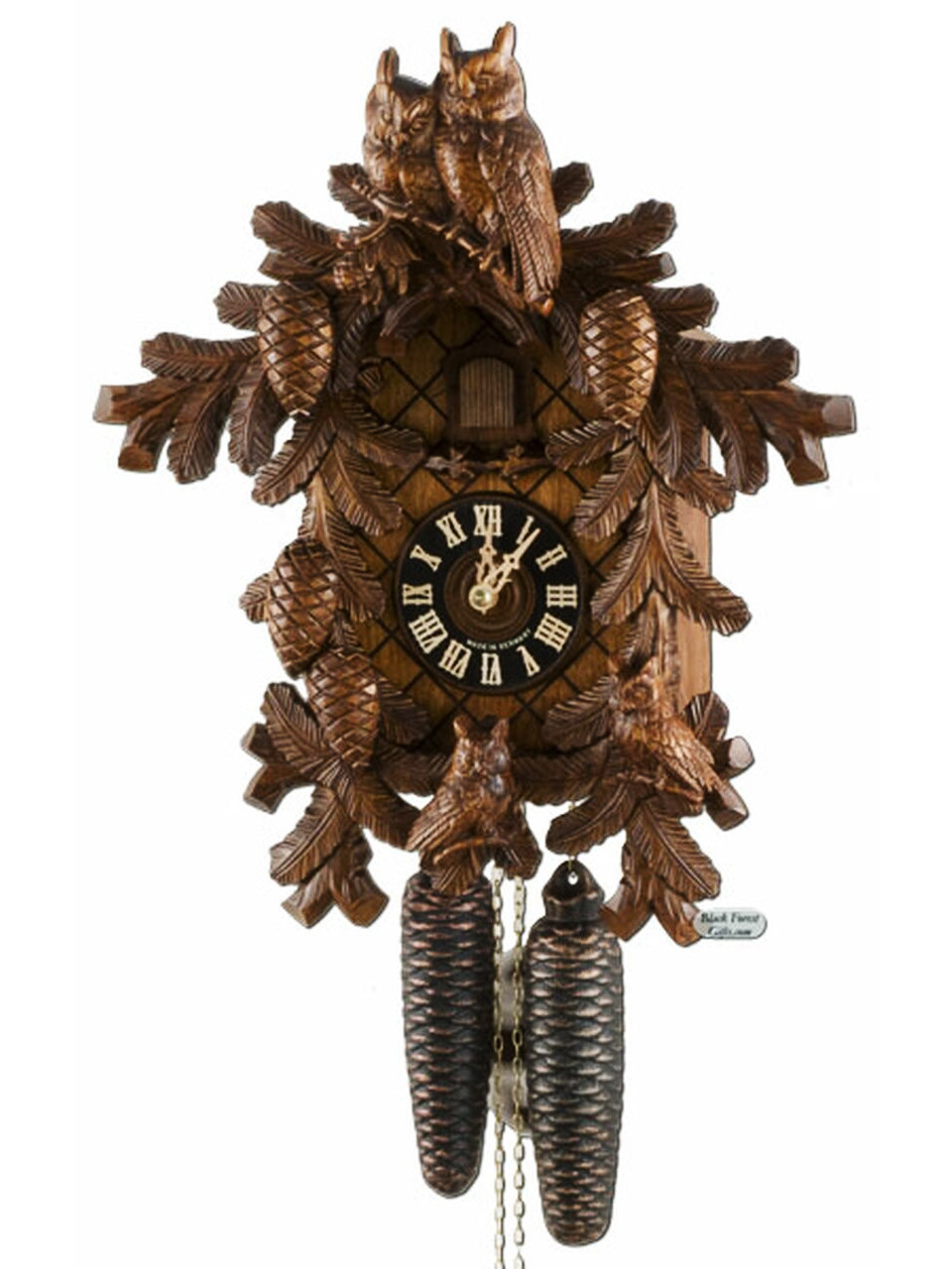 87104 Hones Carved Owls 8 Day Cuckoo Clock