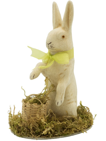 10707-CR Cream Beaded Upright Easter Bunny with Basket Ino Schaller Paper Mache