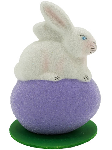74-05-WH-LV White Easter Bunny on Egg Schaller Paper Mache