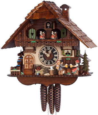 6763T Musical Black Forest Couple Drinking Beer Chalet 1 Day Cuckoo Clock