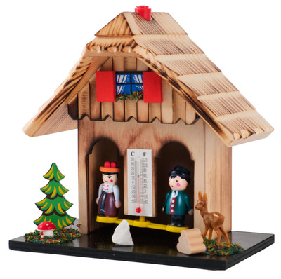 861 Wooden Bavarian German Weather House with Thermometer