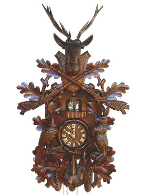 8TMT295-9 8 Day Live Animals Hunters Anton Schneider Cuckoo Clock