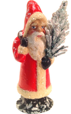 1007 Santa Red Coat with Tree Schaller Paper Mache Candy Container