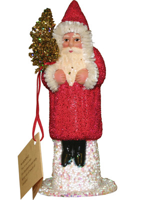 1315-0 Santa with Red Coat and Tree Schaller Paper Mache Candy Container