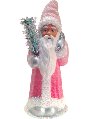 1428  Rose Colored Santa with Tree Schaller Paper Mache Candy Container