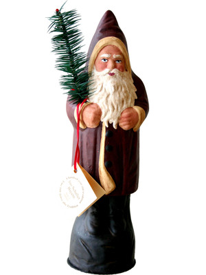 2600 Burgundy Santa with Tree Schaller Paper Mache Candy Container