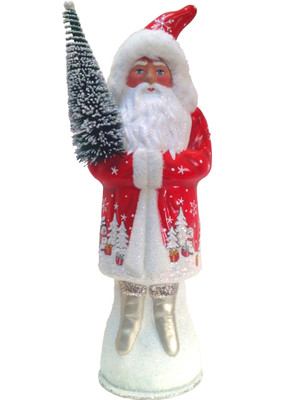 44 Red Santa with Tree Schaller Paper Mache Candy Container