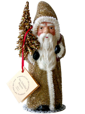 91712 Gold Santa with Tree Schaller Paper Mache Candy Container