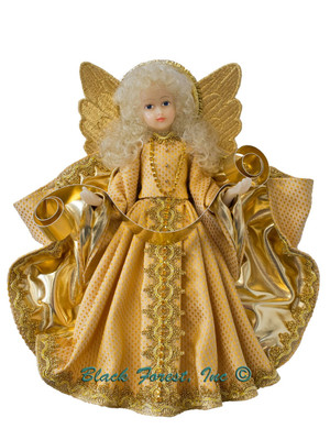 219-III-GOLD Tree Topper Wax Angel Holding Banner
