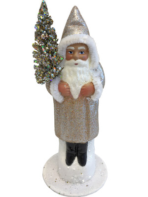 1615 Santa Silver Sponge Finish Schaller Paper Mache Candy Container