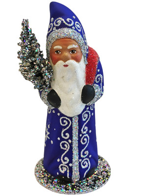 1316 Santa Blue with Silver Stars Schaller Paper Mache Candy Container