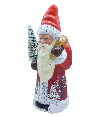 171833 Santa wearing Red Coat Schaller Paper Mache Candy Container