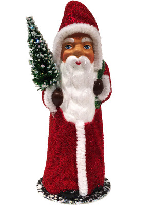 1717R Red Beaded Santa with Tree Schaller Paper Mache Candy Container