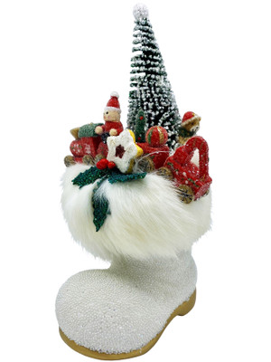 190-13D Small Beaded White Boot with Gifts Schaller Paper Mache Candy Container