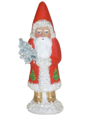 1912 Santa with silver tree Schaller Paper Mache Candy Container