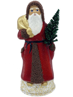 1921 Santa with Red Beaded Coat Schaller Paper Mache Candy Container