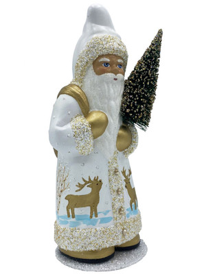 1927S Santa with Gold Coat and Deer Schaller Paper Mache Candy Container