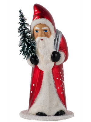1613 Santa with Tree and Red Coat Schaller Paper Mache Candy Container