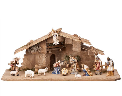 801662 Set 15 pcs Painted Kostner Nativity from Pema in Italy