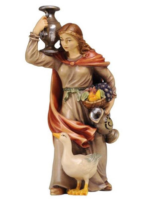 801047 Female Water Carrier Real Wood Painted Kostner Nativity from Pema in Italy