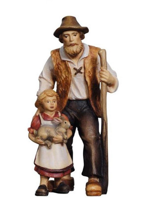 801048 Shepherd with Girl and Rabbit Real Wood Painted Kostner Nativity from Pema in Italy