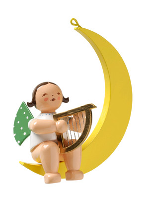 650-70-14b Hanging Angel Ornament with Harp in Moon from Wendt and Kuhn