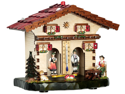 861 Wooden Bavarian German Weather House with Thermometer