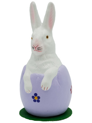 82-2-Wht White Easter Bunny in Lavender Egg with Glitter Ino Schaller Paper Mache