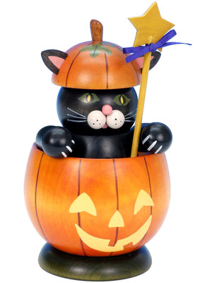 35-485 Ulbricht Incense Burner Black Cat in Pumpkin Smoker