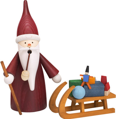 12316 Santa with Sled Gnome Smoker from Seiffener Volkskunst