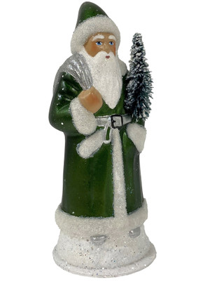 2416 Santa in Green Shinny Coat and Silver Bag from Ino Schaller