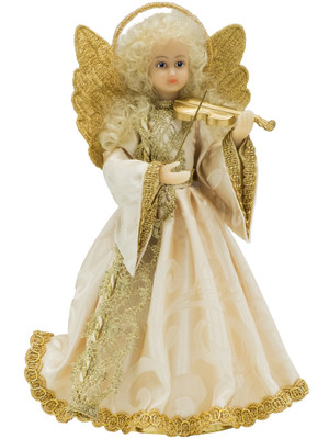 107-iii-G Gold Angel playing Violin Tree Topper Wax Angel