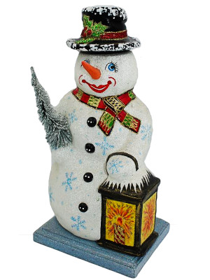 3459 Snowman with Lantern on Base Candy Decor Schaller Paper Mache Candy Container