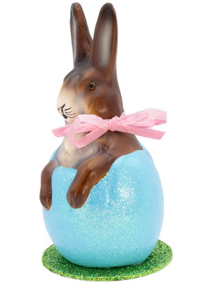 82-2-TQ Easter Bunny in Turquoise Egg with Glitter Ino Schaller Paper Mache