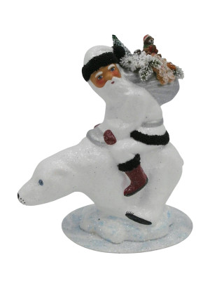 25200 Santa on Polar Bear from Ino Schaller Paper Mache Candy Container
