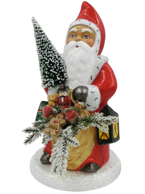 25265 Red Glitter Santa with Toys from Ino Schaller Paper Mache Candy Container