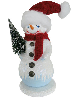 253450 Large Snowman with Santa Hat from Ino Schaller Paper Mache Candy Container
