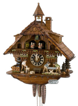 6275T Musical Wood Sawers and Chopper Chalet 1 Day Cuckoo Clock