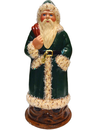 1416 Green Coat Santa with Tree Schaller Paper Mache Candy Container