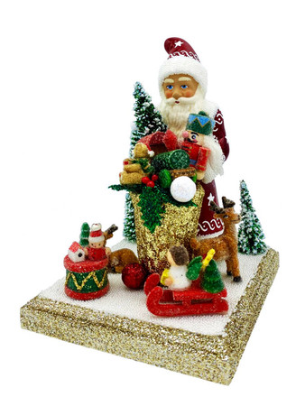 14208 Red Santa with Tree Schaller Paper Mache Candy Container